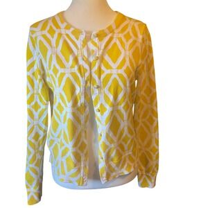 Lilly Pulitzer Womens Geometric Trellis Cotton Cardigan M Yellow Preppy Coastal
